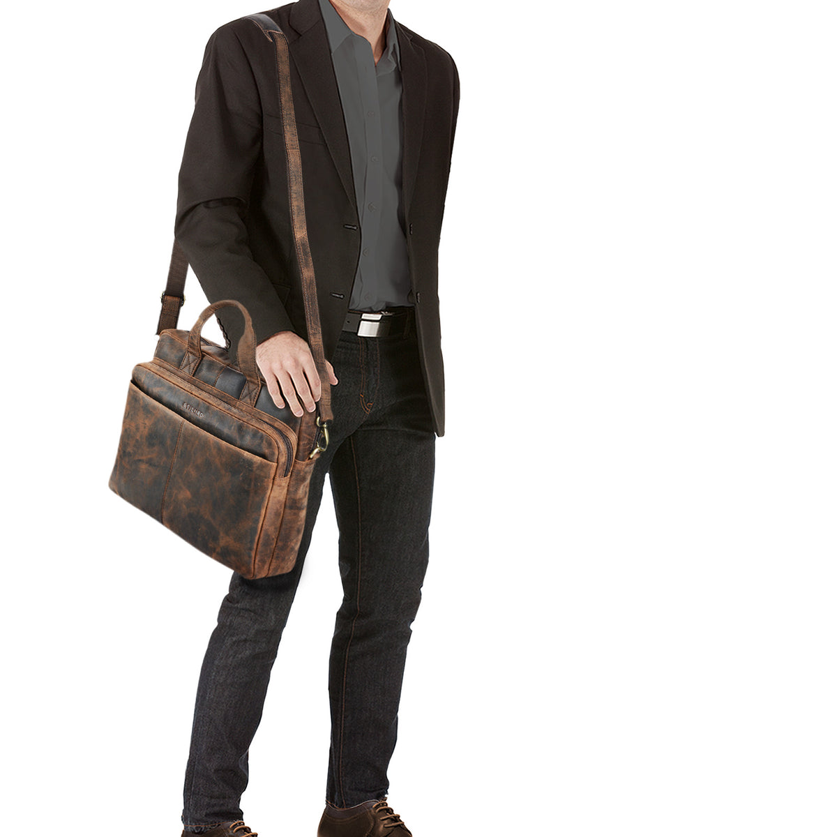 Leder Aktentasche zum Umhängen sepia braun
