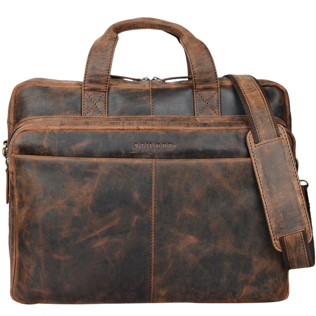 Bürotasche echtes Leder mit vielen Fächern braun groß
