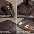 Neceser Henry en cuero zamora marrón, tirador con STILORD, interior amplio forrado, piel hidrófuga con gotas, sujeciones elásticas para cepillos