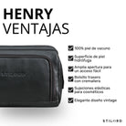 Neceser de piel vacuno negro, detalle frontal con logo STILORD en relieve y cremallera visible