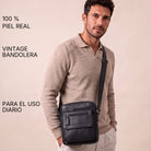 Bandolera plana de piel negra para hombre, bolsillos frontales con cremallera, modelo la lleva cruzada, apta para tablet de 8''