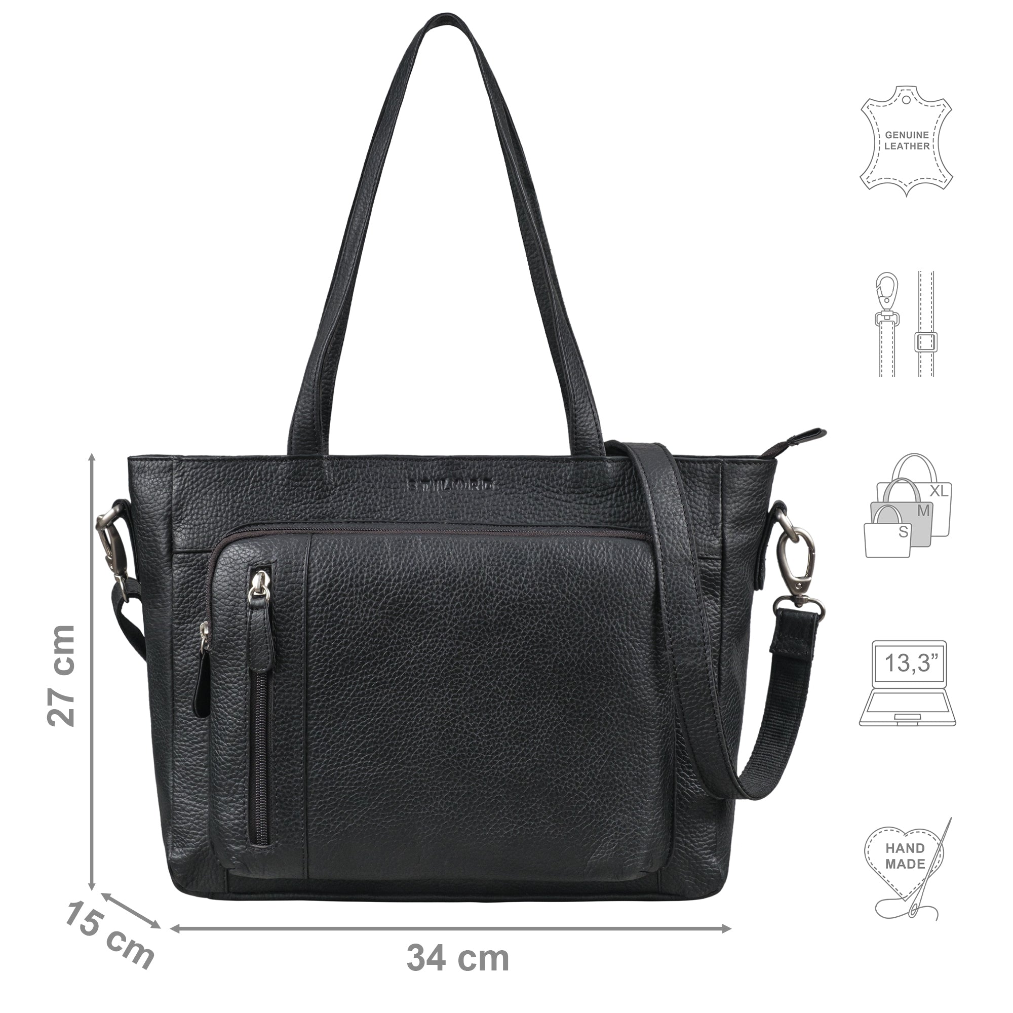 große Leder Handtasche für Damen in schwarz