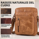 Kleine Herren-Schultertasche aus Echtleder perugia-braun, Frontreißverschluss, STILORD-Prägung, Lederproben links