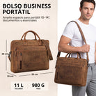 Braune Leder-Business-Tasche bergamo mit Laptopfach 13–14 Zoll, Fronttasche und Schultergurt, Model trägt sie