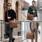 Business-Tasche aus braunem Vintage-Leder bergamo, Laptopfach 13–14 Zoll, Schultergurt, Männer in Stadtkulisse