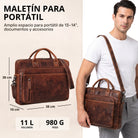 Business-Laptoptasche aus Vintage-Rindsleder in salerno-braun, Frontperspektive mit Modell, STILORD-Prägung, 13–14 Zoll