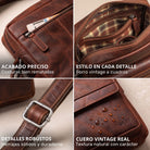 Bandolera plana de cuero Salerno marrón, detalles: cremallera, forro a cuadros, hebilla de correa, logo STILORD marcado
