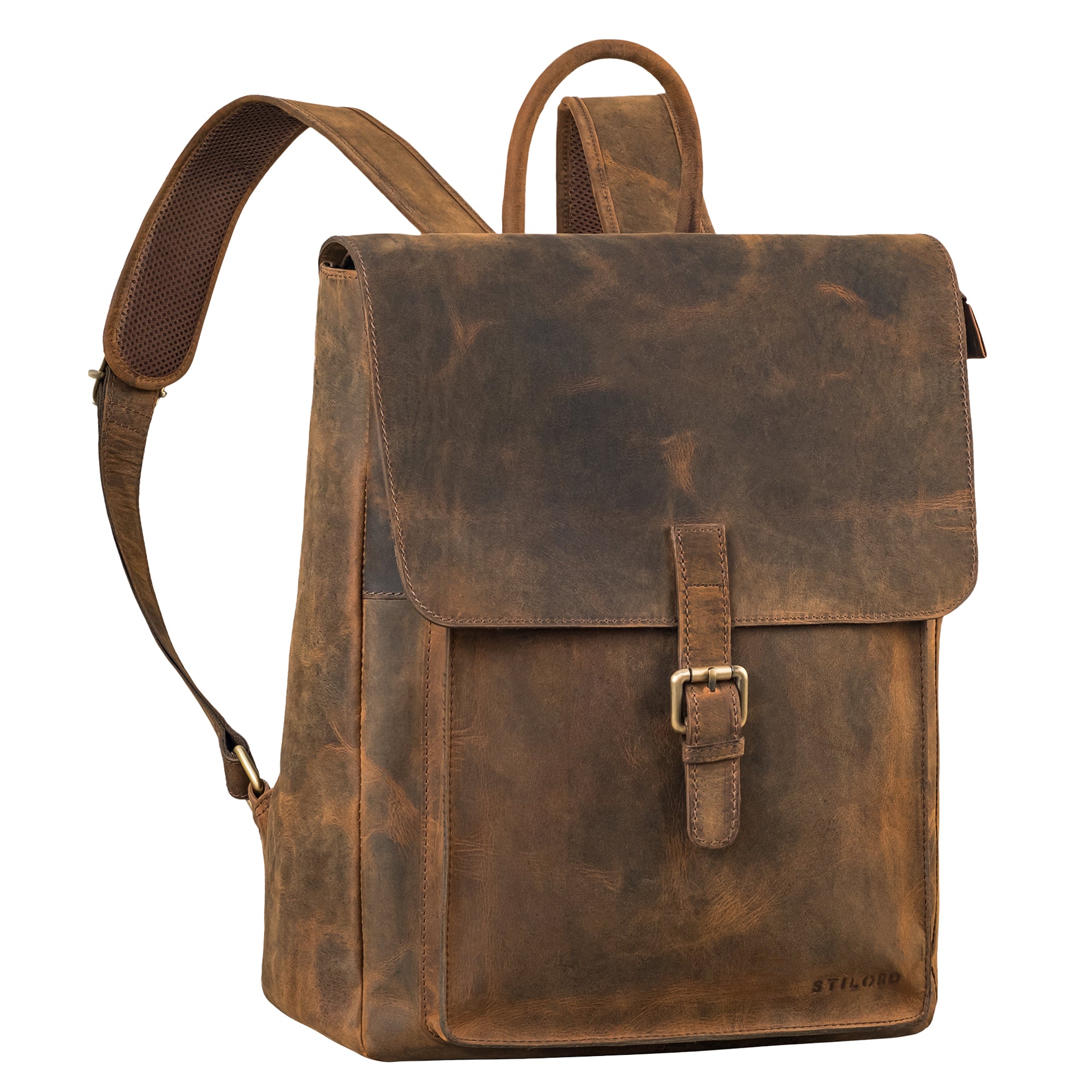 Großer Vintage Echt Lederrucksack Damen mit vielen Fächern und Laptopfach 15.6 Zoll braun 